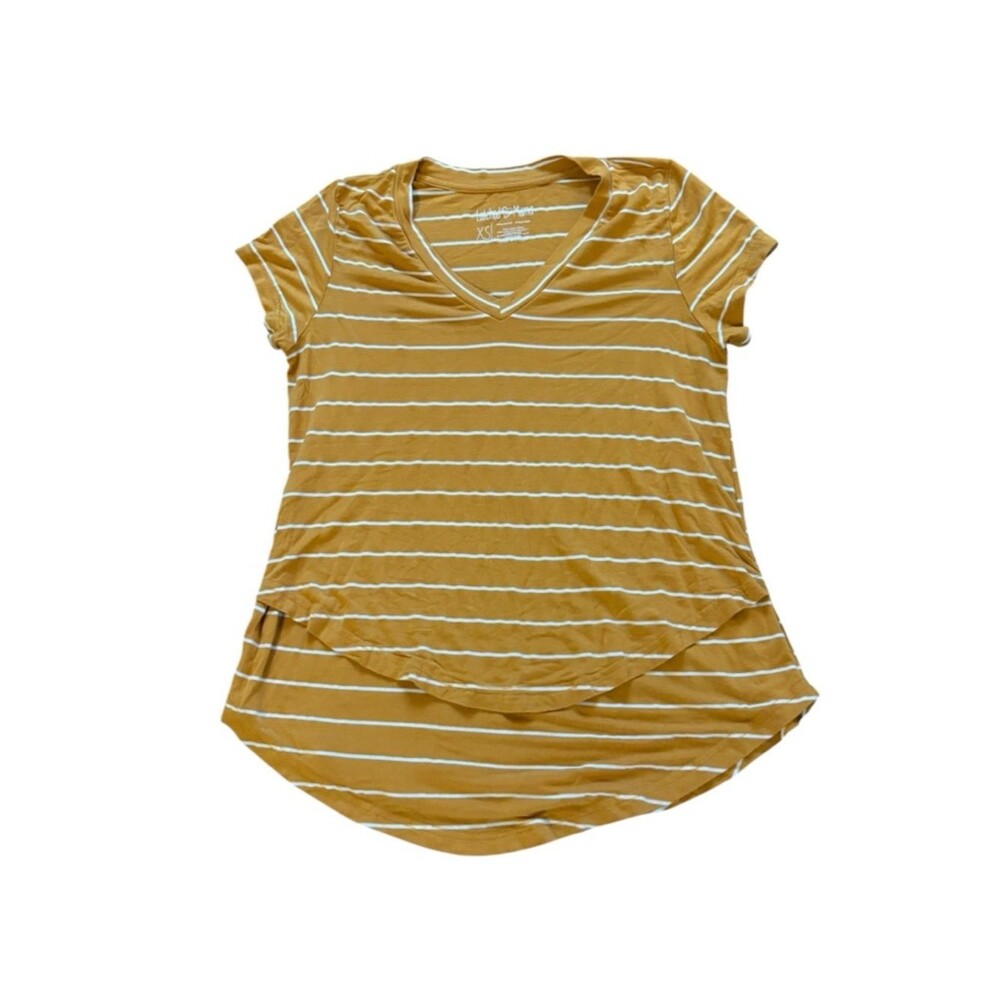 Latched Mama V Neck Boyfriend Nursing Tee Yellow Orange Stripes Womens XS